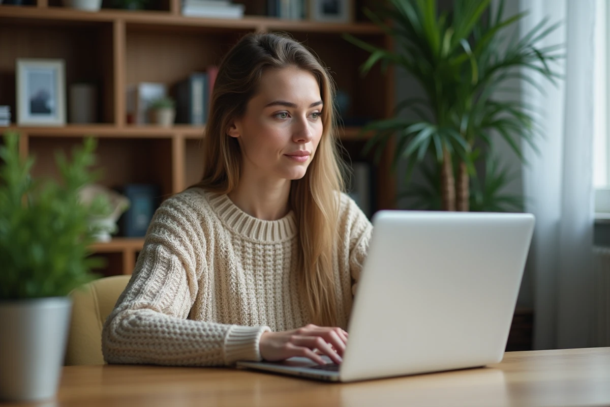Femme concentrée utilisant son ordinateur pour ses finances