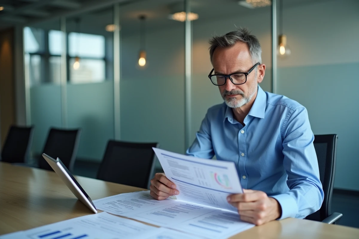 Homme d affaires examinant un document lors d une réunion